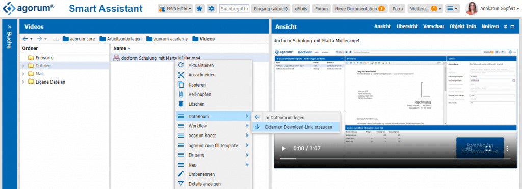 Elektronischer Posteingang Downloadlink in agorum core erstellen