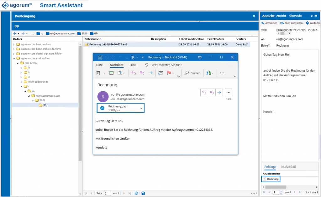 E-Mail aus Outlook in agorum core öffnen