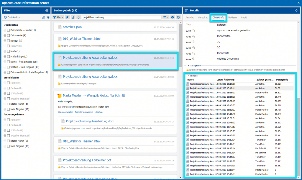 Versionierung Dateien agorum core