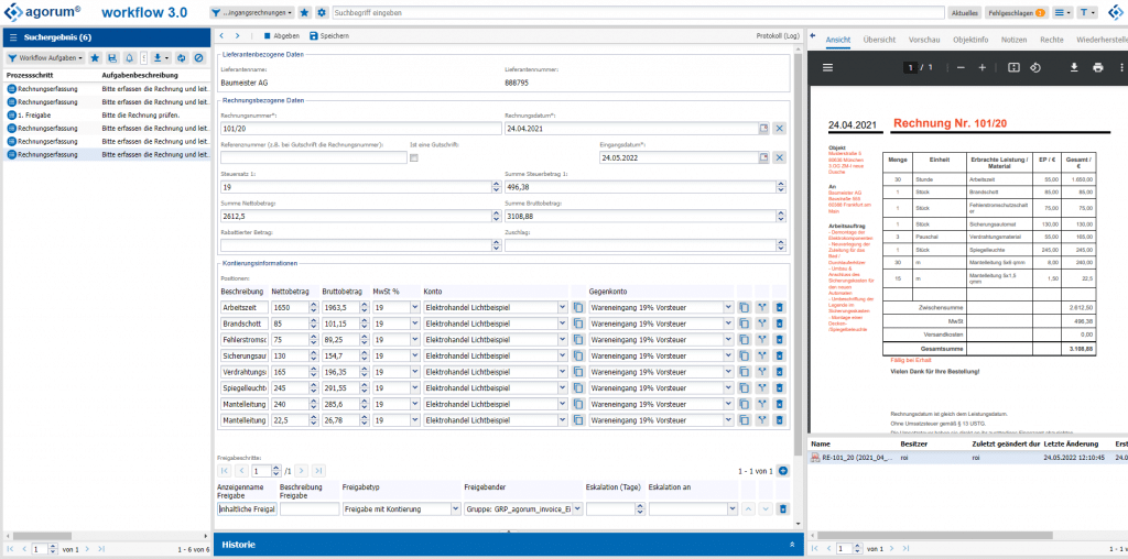 Workflow Ansicht Maske